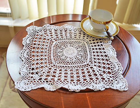 White Square Crochet Lace Doily